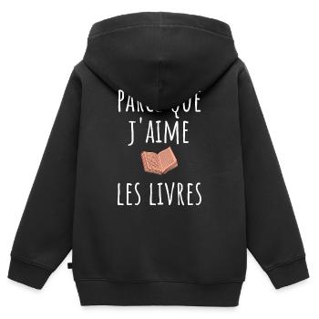 parce que j aime les livres - Sweat Premium à capuche zippé enfant bio - noir - Dos - AI Model Kid Male (0cm)