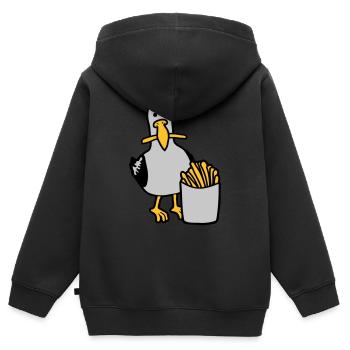 Joyeuses frites volées à la mouette - Sweat Premium à capuche zippé enfant bio - noir - Dos - AI Model Kid Male (0cm)