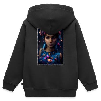 Wunderschönes farbenfrohes Blumenmädchen - Kinder Premium Organic Zip Hoodie - Schwarz - Hinten - AI Model Kid Male (0cm)