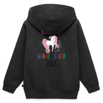 Grande soeur 2023 Cette Année - Sweat Premium à capuche zippé enfant bio - noir - Dos - AI Model Kid Male (0cm)