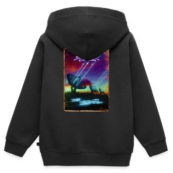 Couverture de magazine de style rétro SpaceCaptain Numéro 8 - Sweat Premium à capuche zippé enfant bio - noir - Dos - AI Model Kid Male (0cm)