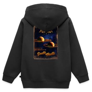Couverture de magazine de style rétro SpaceCaptain Numéro 7 - Sweat Premium à capuche zippé enfant bio - noir - Dos - AI Model Kid Male (0cm)