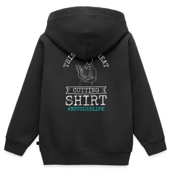 Bœuf boucher - Sweat Premium à capuche zippé enfant bio - noir - Dos - AI Model Kid Male (0cm)