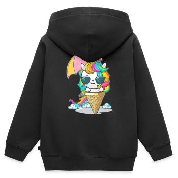 Einhorn mit Eiscreme - Die perfekte Kombination - Kinder Premium Organic Zip Hoodie - Schwarz - Hinten - AI Model Kid Male (0cm)