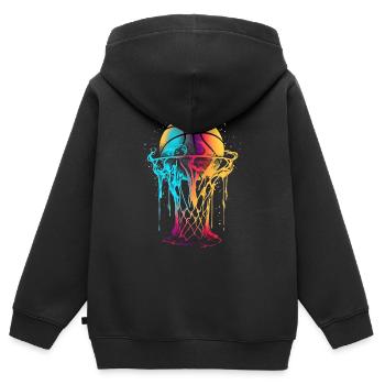 Panier de basketball art - Sweat Premium à capuche zippé enfant bio - noir - Dos - AI Model Kid Male (0cm)