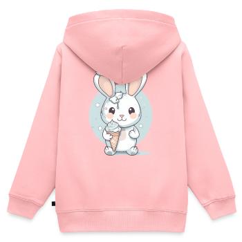 Gâterie estivale : Lapin avec crème glacée - Sweat Premium à capuche zippé enfant bio - rose - Dos - AI Model Kid Female (0cm)