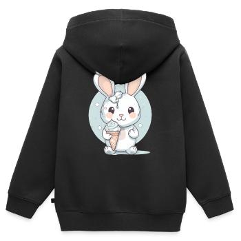 Sommerlicher Genuss: Hase mit Eis - Kinder Premium Organic Zip Hoodie - Schwarz - Hinten - AI Model Kid Male (0cm)