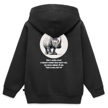 Rhinozeros (Nashorn) mit Turnschuhen- english - Kinder Premium Organic Zip Hoodie - Schwarz - Hinten - AI Model Kid Male (0cm)