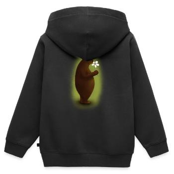 Bär mit Blume - Kinder Premium Organic Zip Hoodie - Schwarz - Hinten - AI Model Kid Male (0cm)
