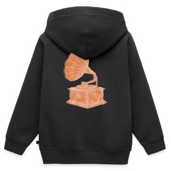 « Gramophone », Boho Line Art Design, série « Music » - Sweat Premium à capuche zippé enfant bio - noir - Dos - AI Model Kid Male (0cm)