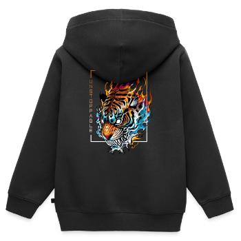 Tigre flamboyant imparable - Sweat Premium à capuche zippé enfant bio - noir - Dos - AI Model Kid Male (0cm)