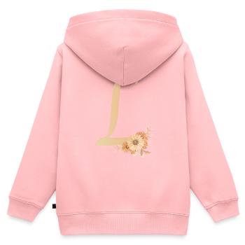 Lettre L avec des fleurs - Sweat Premium à capuche zippé enfant bio - rose - Dos - AI Model Kid Female (0cm)