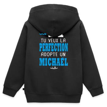 Michaël Si tu veux la perfection adopte Michael - Sweat Premium à capuche zippé enfant bio - noir - Dos - AI Model Kid Male (0cm)