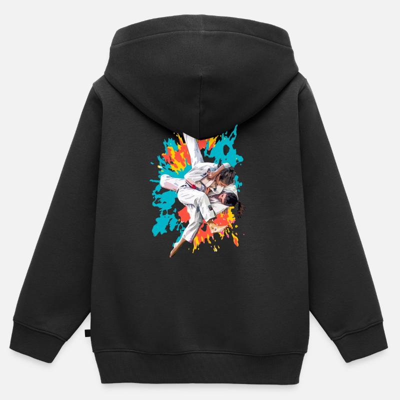 judo judoka - Sweat Premium à capuche zippé enfant bio - noir
