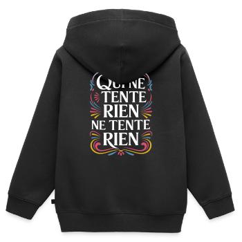 Qui ne tente rien ne tente rien - Sweat Premium à capuche zippé enfant bio - noir - Dos - AI Model Kid Male (0cm)