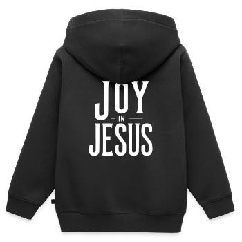 La joie en Jésus - Sweat Premium à capuche zippé enfant bio - noir - Dos - AI Model Kid Male (0cm)