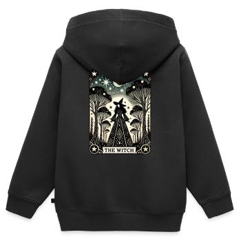 Die Hexe - Kinder Premium Organic Zip Hoodie - Schwarz - Hinten - AI Model Kid Male (0cm)