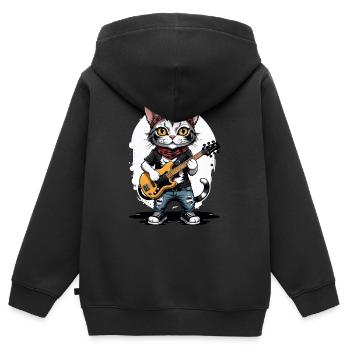 Cat Rocker Cat HardRock Gift - Sweat Premium à capuche zippé enfant bio - noir - Dos - AI Model Kid Male (0cm)