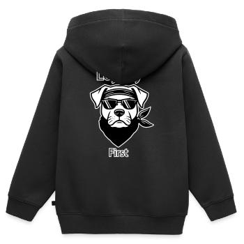 Gangster Dog - Loyalität zuerst Design - Kinder Premium Organic Zip Hoodie - Schwarz - Hinten - AI Model Kid Male (0cm)