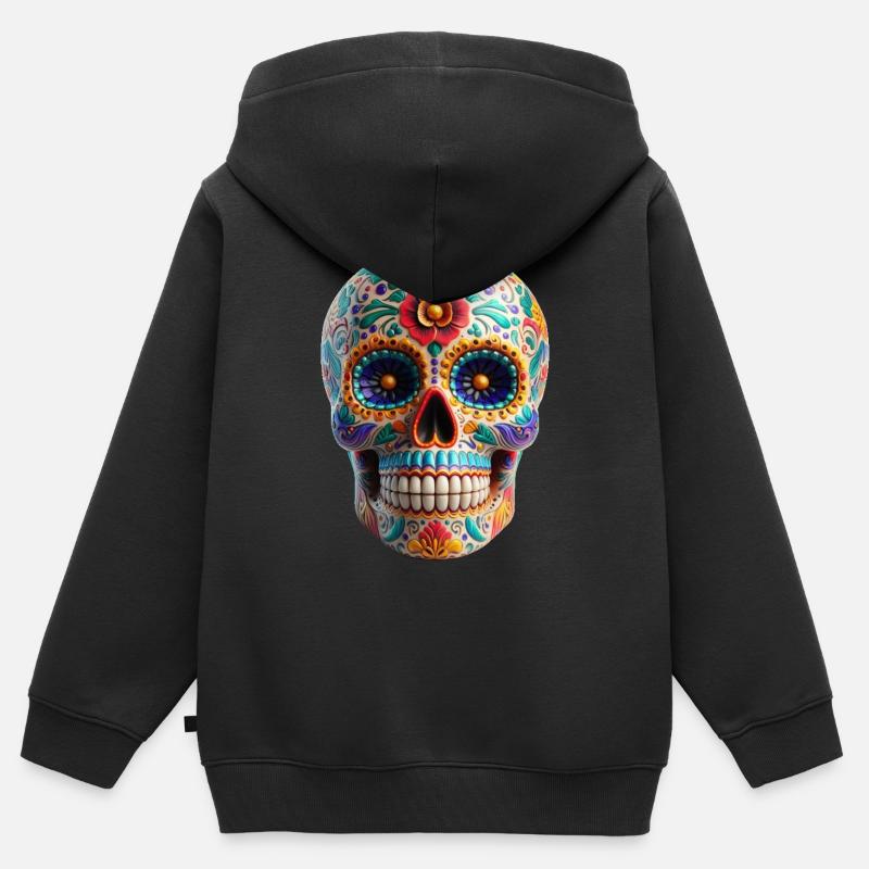 Crâne en sucre - Sweat Premium à capuche zippé enfant bio - noir