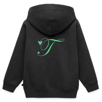Monogramme T Coeur Vigne - Sweat Premium à capuche zippé enfant bio - noir - Dos - AI Model Kid Male (0cm)