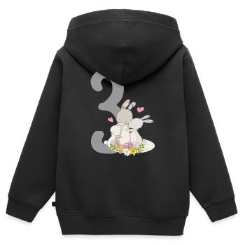 Geburtstag Zahl 3 Hasenfamilie - Kinder Premium Organic Zip Hoodie - Schwarz - Hinten - AI Model Kid Male (0cm)