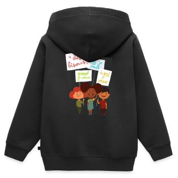 Manif pour le consentement chez les enfants - Sweat Premium à capuche zippé enfant bio - noir - Dos - AI Model Kid Male (0cm)