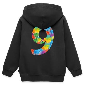 9. Geburtstag Neun 9 Zahl Kleks Geschenk - Kinder Premium Organic Zip Hoodie - Schwarz - Hinten - AI Model Kid Male (0cm)