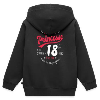 princesse 18 ans cadeau humour anniversaire 18 ans - Sweat Premium à capuche zippé enfant bio - noir - Dos - AI Model Kid Male (0cm)