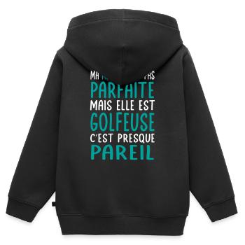 Ma maman n'est pas parfaite - Golfeuse - Sweat Premium à capuche zippé enfant bio - noir - Dos - AI Model Kid Male (0cm)