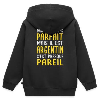 Mon papa n'est pas parfait - Argentin - Sweat Premium à capuche zippé enfant bio - noir - Dos - AI Model Kid Male (0cm)