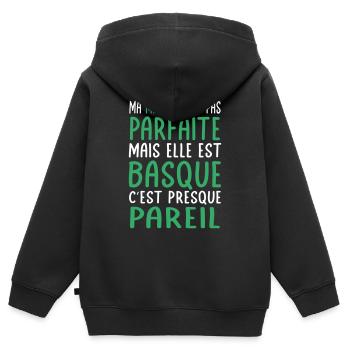 Ma maman n'est pas parfaite - Basque - Sweat Premium à capuche zippé enfant bio - noir - Dos - AI Model Kid Male (0cm)
