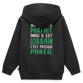 Mon papa n'est pas parfait - Lorrain - Sweat Premium à capuche zippé enfant bio - noir - Dos - AI Model Kid Male (0cm)