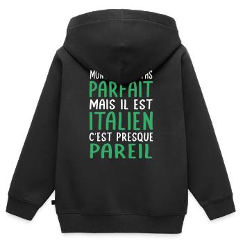 Mon papa n'est pas parfait - Italien - Sweat Premium à capuche zippé enfant bio - noir - Dos - AI Model Kid Male (0cm)