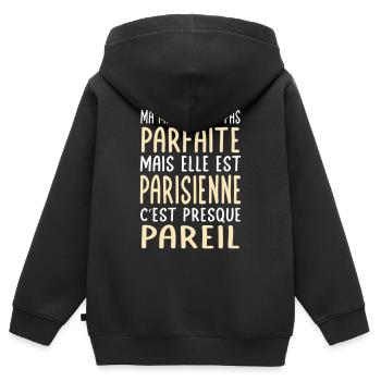 Ma maman n'est pas parfaite - Parisienne - Sweat Premium à capuche zippé enfant bio - noir - Dos - AI Model Kid Male (0cm)