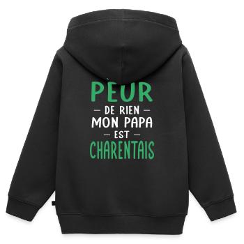 Je n'ai peur de rien mon papa est Charentais - Sweat Premium à capuche zippé enfant bio - noir - Dos - AI Model Kid Male (0cm)