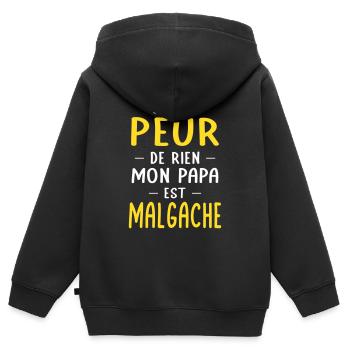 Je n'ai peur de rien mon papa est Malgache - Sweat Premium à capuche zippé enfant bio - noir - Dos - AI Model Kid Male (0cm)