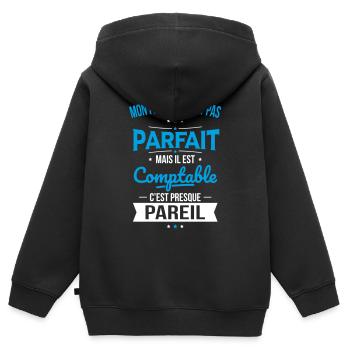Mon parrain n'est pas parfait - Comptable - Sweat Premium à capuche zippé enfant bio - noir - Dos - AI Model Kid Male (0cm)