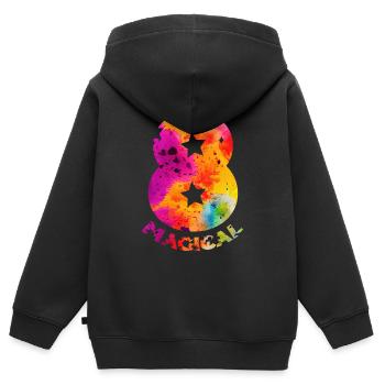 MAGICAL 8. GEBURTSTAG EINHORN - Kinder Premium Organic Zip Hoodie - Schwarz - Hinten - AI Model Kid Male (0cm)