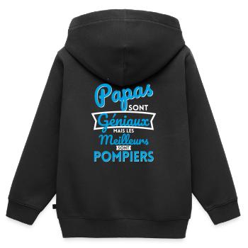 Papas géniaux mais les meilleurs sont Pompiers - Sweat Premium à capuche zippé enfant bio - noir - Dos - AI Model Kid Male (0cm)