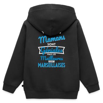Mamans géniales les meilleures sont Marseillaises - Sweat Premium à capuche zippé enfant bio - noir - Dos - AI Model Kid Male (0cm)