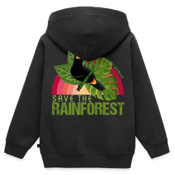Rettet den Regenwald Umweltschutz Tukan - Kinder Premium Organic Zip Hoodie - Schwarz - Hinten - AI Model Kid Male (0cm)