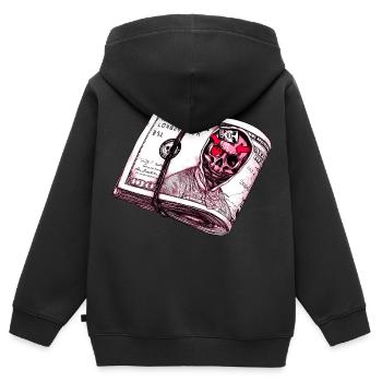 Crâne Dollar - Sweat Premium à capuche zippé enfant bio - noir - Dos - AI Model Kid Male (0cm)