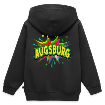 Augsbourg Allemagne Ville Pop Art Comic Art - Sweat Premium à capuche zippé enfant bio - noir - Dos - AI Model Kid Male (0cm)