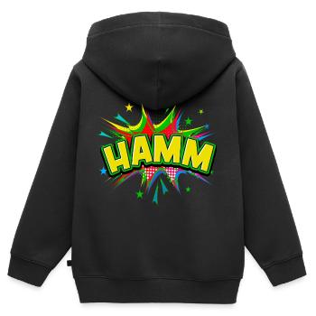 Hamm Allemagne Ville Pop Art Bande dessinée - Sweat Premium à capuche zippé enfant bio - noir - Dos - AI Model Kid Male (0cm)