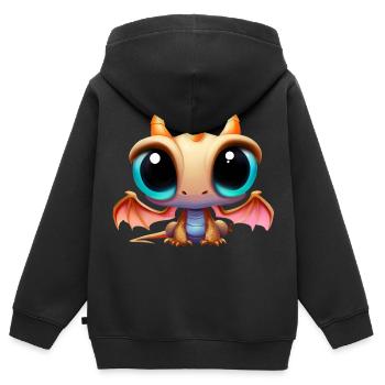 Niedlicher Drache mit großen Augen - Kinder Premium Organic Zip Hoodie - Schwarz - Hinten - AI Model Kid Male (0cm)