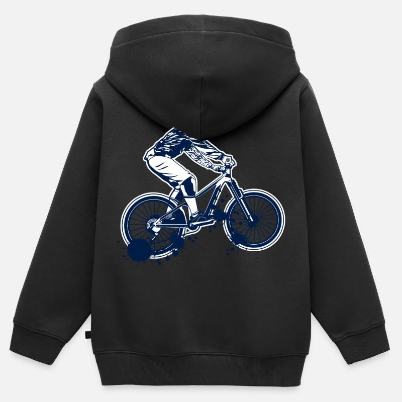 Rower górski - Bluza Premium z kapturem na zamek dziecięca bio - czarny