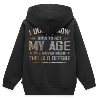 Ich weiß nicht, wie ich mich in meinem Alter verhalten soll - Kinder Premium Organic Zip Hoodie - Schwarz - Hinten - AI Model Kid Male (0cm)