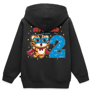 2. Geburtstag Superheld Tiger Jungen Geschenk - Kinder Premium Organic Zip Hoodie - Schwarz - Hinten - AI Model Kid Male (0cm)