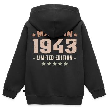 Hergestellt 1943 Geburtstagsgeschenk 1943 Jahrgang 1943 - Kinder Premium Organic Zip Hoodie - Schwarz - Hinten - AI Model Kid Male (0cm)